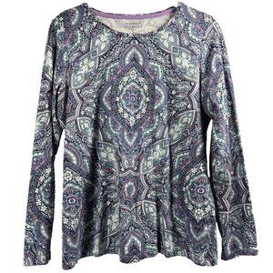 Talbots Women's Top Size Medium Petite MP‎ Blue Paisley Long Sleeve Pullover